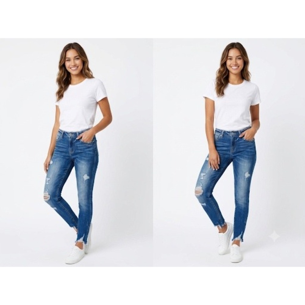 Flying Monkey Distressed Step Hem‎ Skinny Jeans Medium Wash Size 27 Y3564